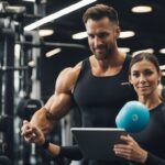 A personal trainer guiding a client through a workout, monitoring their form and providing encouragement