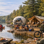 Lakeside glamping with canoeing, cycling, fishing, and campfire activities